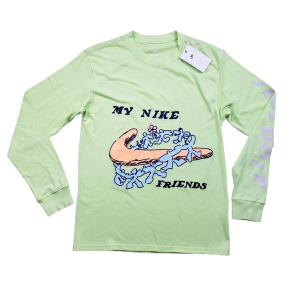 NWT Nike My Nike Friends Shirt Mens Small Lime Green Embroidered Long Sleeve - Picture 1 of 10